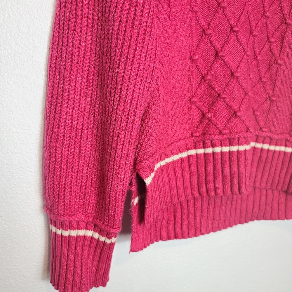 Anthropologie Maeve The Tillie V-Neck Cableknit Pullover Sweater in Pink - Picture 8 of 10